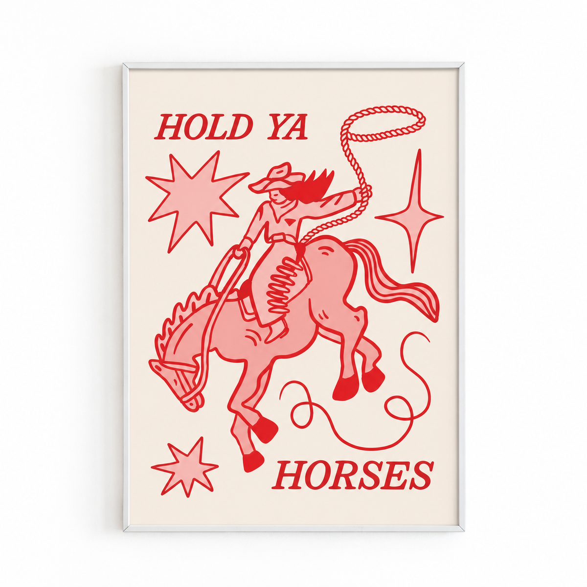 HOLD YA HORSES PRINT white frame mockup